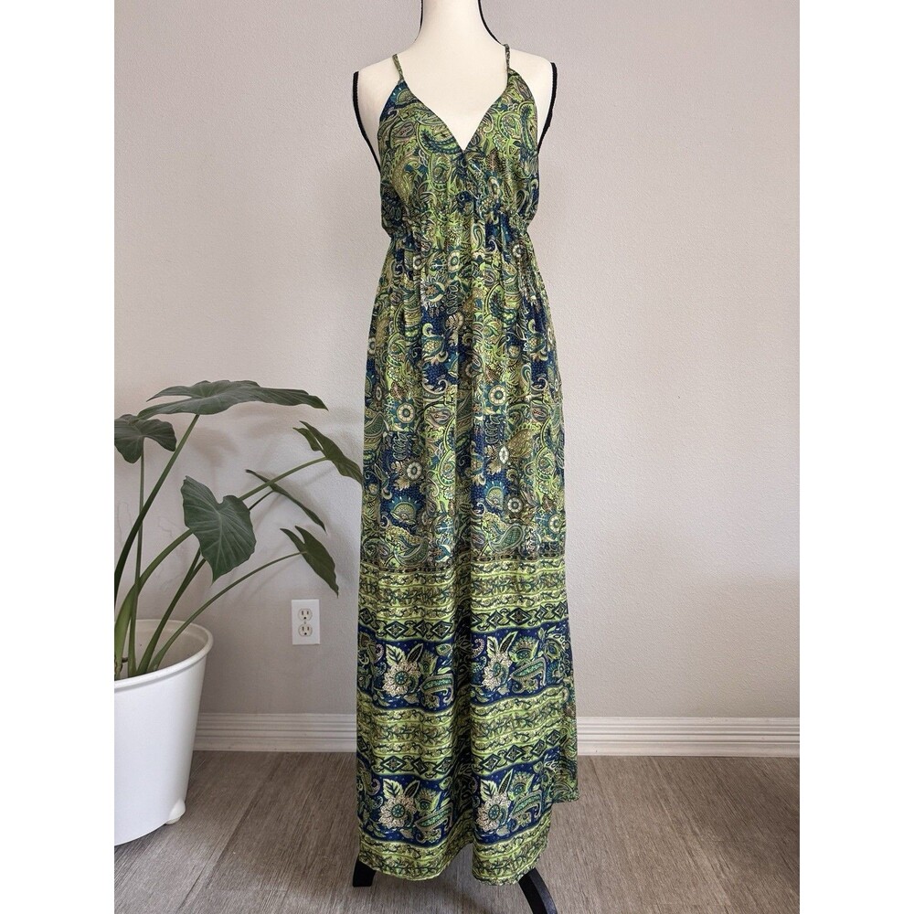 Karma Highway Women's Green Maxi Dress Floral Dress Boho Sundress Paisley Tassel